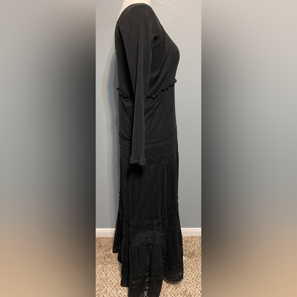 Free People Earth Angel Black Lace Maxi Dress Gothic Western Boho Fairy Medium - Picture 3 of 10